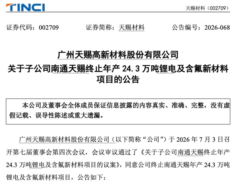 A股锂电电解液龙头宣布终止重大项目!影响多大